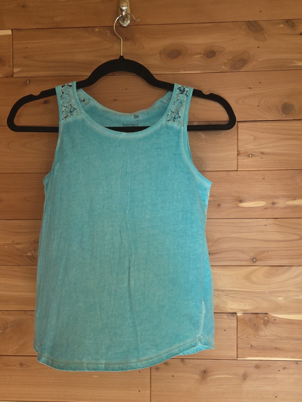SO Women’s Turquoise Lace-Shoulder Tank Top